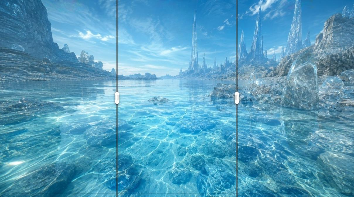 氷の大地と水辺の風景を3分割するCarousel Cutのプレビュー
