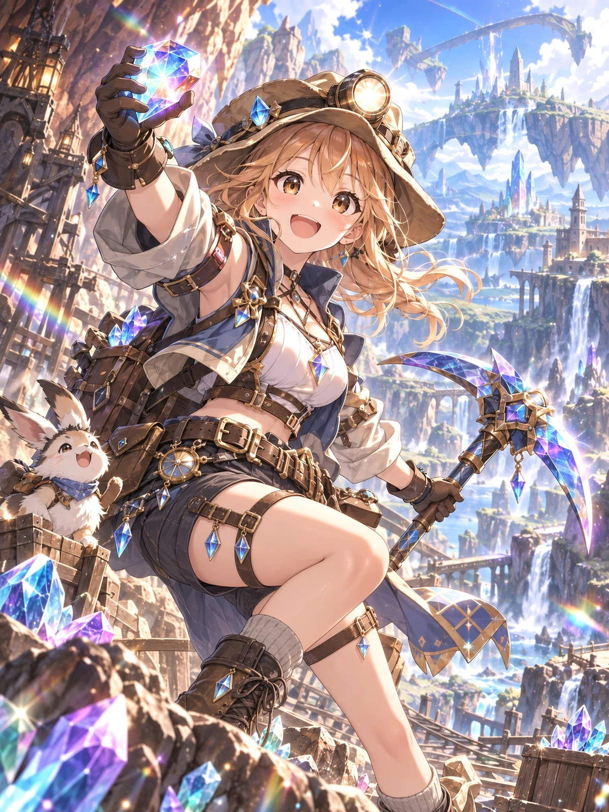 宝石を掲げる冒険者と、空に浮かぶ街。Jewel Bloomのキービジュアル